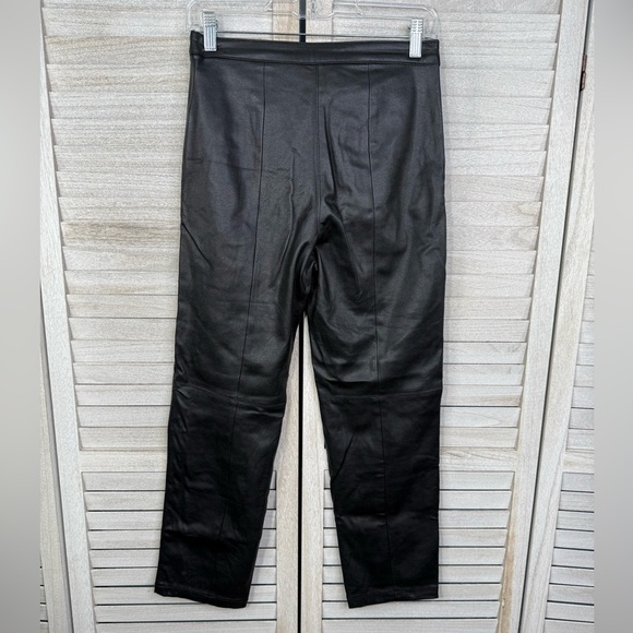 H&M Women's Black Faux Leather Straight Leg Pants-6 - Picture 2 of 2